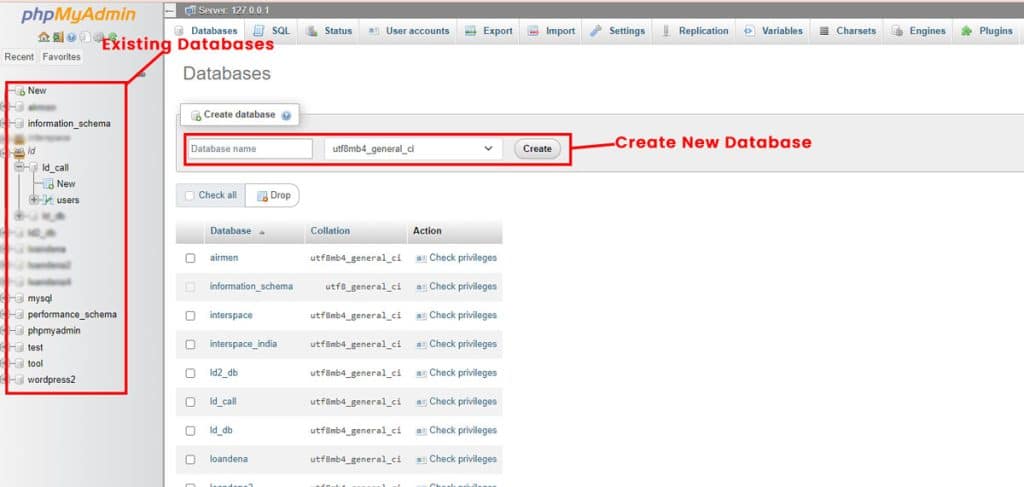 Create a new database in phpmyadmin on localhost